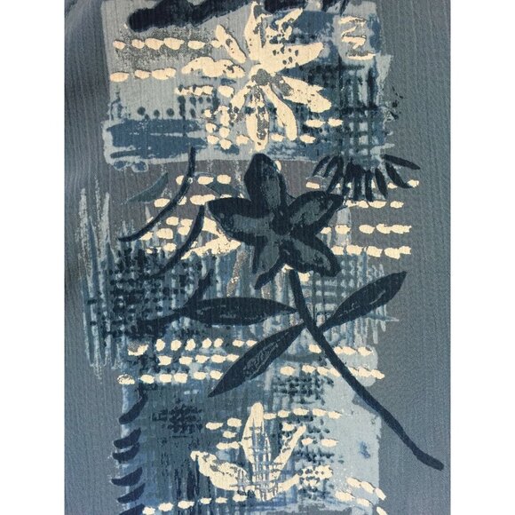 Vintage GW Division of Graff XL Blue V-Neck Button-Down Crinkle Top Short Sleeve - Picture 5 of 9